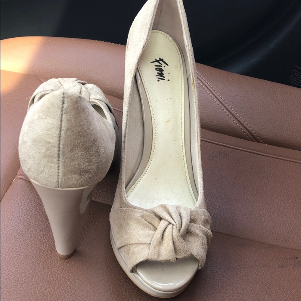 Beige Peep Toe Pumps